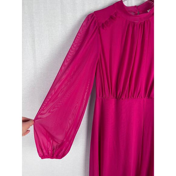 River Island Dress Pink High Neck Midi Mesh Barbiecore Maximalist Retro Party - Picture 4 of 9